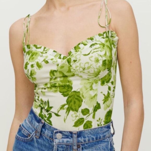 Reformation Novena Top Green Floral - Size 4 - Picture 1 of 7